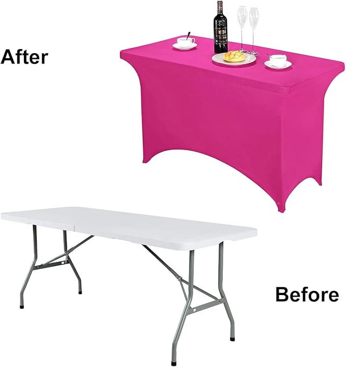 FORLIFE 2Pack Spandex Table Covers，Fitted Tablecloth for Rectangular Tables, Stretch Patio Table Covers, Universal Spandex Table Cover for Wedding, Banquet, Party (4ft, Fuchsia)
