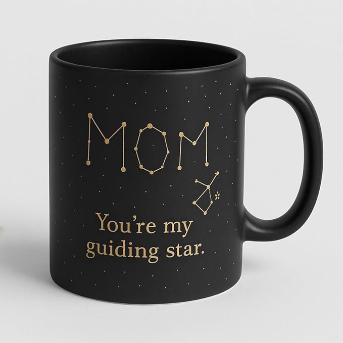 Mom Constellation Coffee Mug, Black Ceramic with Cat Ears Lid, 11 Oz, Guiding Star Design,Mom Gifts from Son Daughter,Mother's Day Gifts
