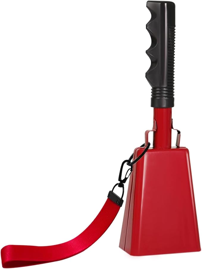 10inch Metal Cowbells with Handle, 1Pcs Cow Bells with Wrist Strap for Sporting Events, Football Games,Party, Concert, Graduations, Farm Ranch, Red