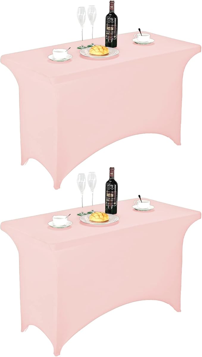 FORLIFE 2Pack Spandex Table Covers，Fitted Tablecloth for Rectangular Tables, Stretch Patio Table Covers, Universal Spandex Table Cover for Wedding, Banquet, Party (4ft, Blush Pink)