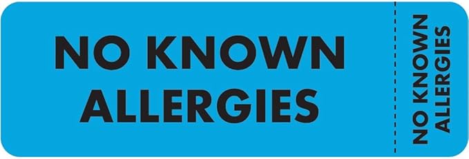 No Known Allergies Chart Label 3” x 1” Blue Black Text with Index Tab Doctor Stuff Permanent Adhesive 250 Stickers/Box