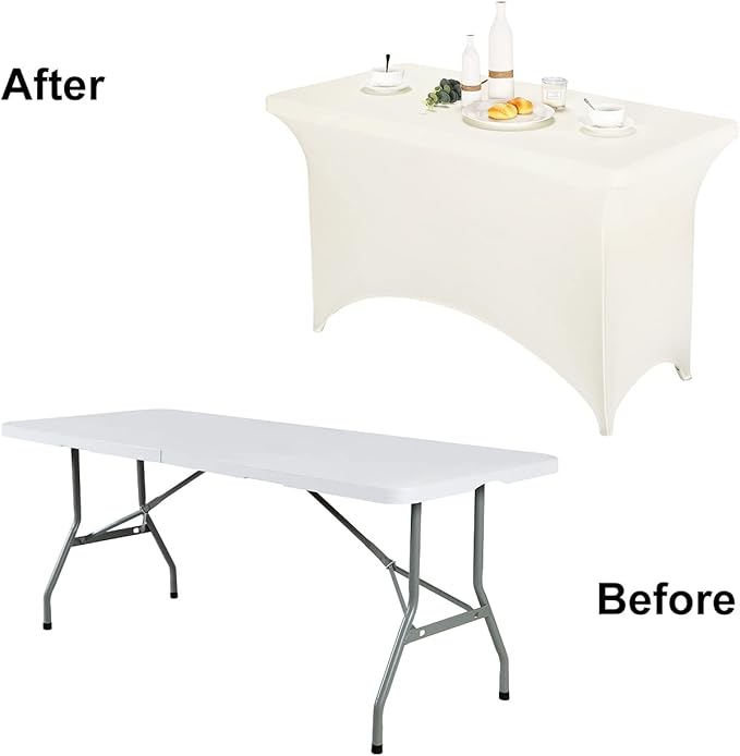 FORLIFE Spandex Table Covers，Fitted Tablecloth for Rectangular Tables, Stretch Patio Table Covers, Universal Spandex Table Cover for Wedding, Banquet, Party (4ft, Ivory)