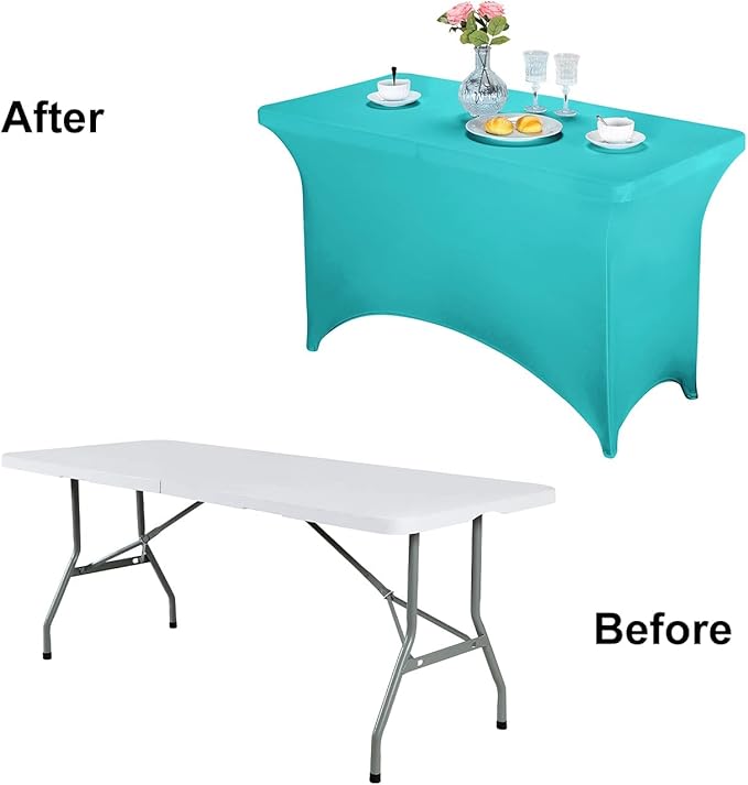 FORLIFE 2Pack Spandex Table Covers，Fitted Tablecloth for Rectangular Tables, Stretch Patio Table Covers, Universal Spandex Table Cover for Wedding, Banquet, Party (4ft, Turquoise)