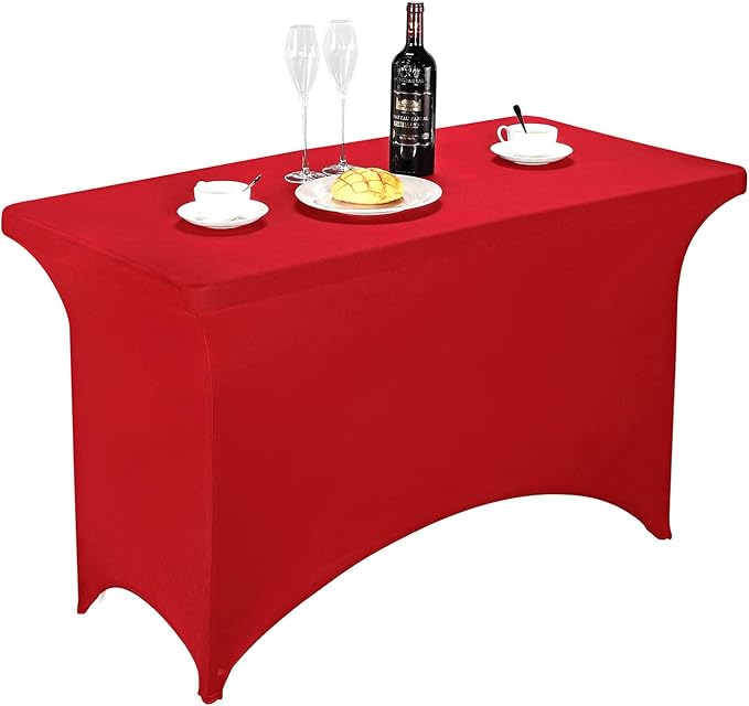 FORLIFE Spandex Table Cover - Fitted 4ft Rectangular Tablecloth, Stretch Patio Cover, Universal for Wedding, Banquet, Party (Red)