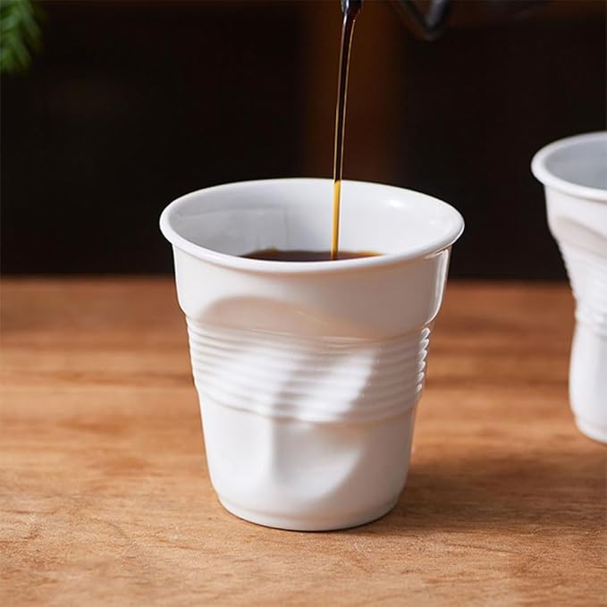 Unique Ceramic Mug Inspired by Crumpled Paper Cup Design，Artistic & Irregular Shape, Perfect for Coffee, Tea, and Hot Beverages，Ideal for Home, Office (White, Small)