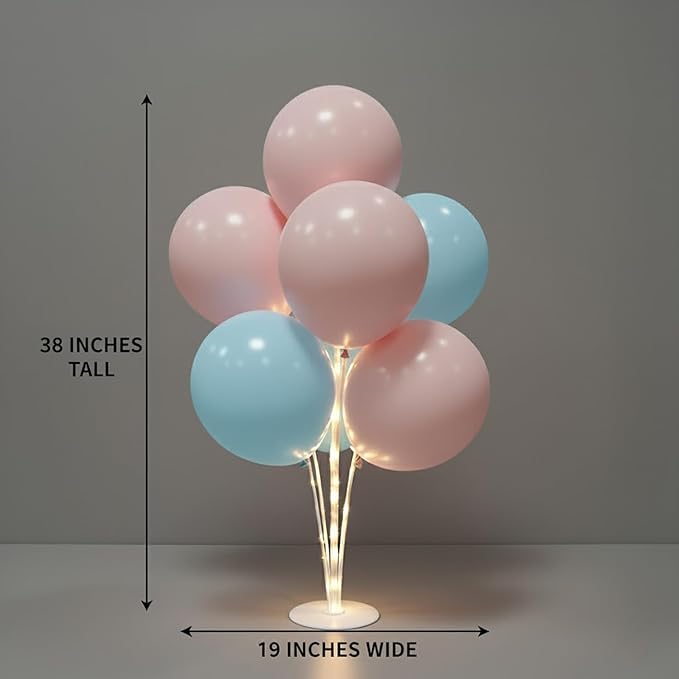 6 Set Balloon Stand Table Centerpieces with LED Lights for Party Decor, Balloons Centerpieces for Table, Balloon Stand Kit for Graduation Decorations 2025, Weddings, Birthday Decoration (Pink & Blue)