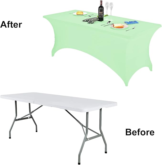 FORLIFE Spandex Table Covers，Fitted Tablecloth for Rectangular Tables, Stretch Patio Table Covers, Universal Spandex Table Cover for Wedding, Banquet, Party (6ft, Mint)