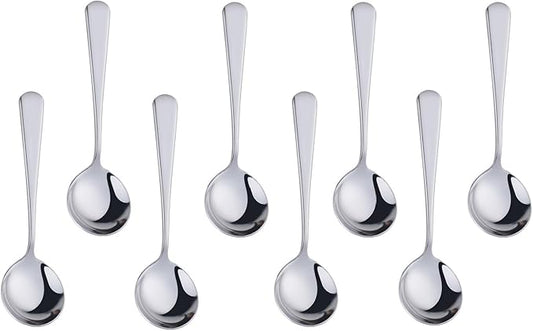 Buyer Star 8 Pieces Stainless Steel Round Soup Spoon, 6.3 Inch Mirror Polished Spoon Cutlery, Dishwasher Safe (Silver)
