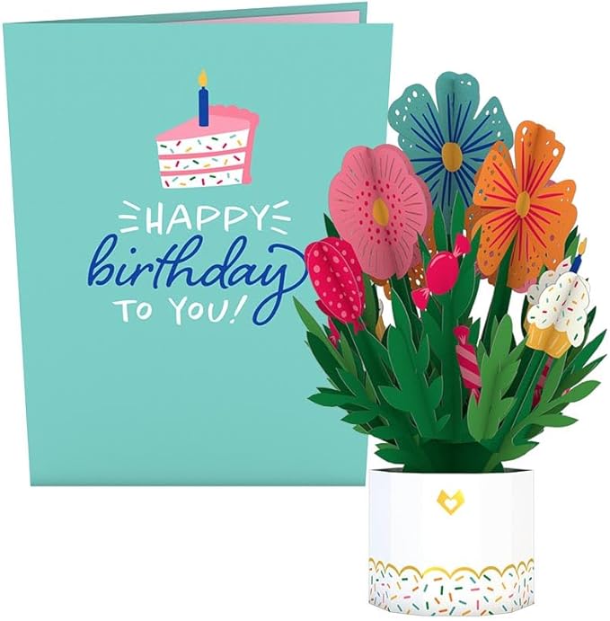 Lovepop Happy Birthday Pop-Up Card for Her and Him- 3D Floral Birthday Greeting Cards for Boys, Girls, Men, Women - Removable - 5" x 7" Mini Flower Bouquet Card - Blank Note Card & Envelope Included