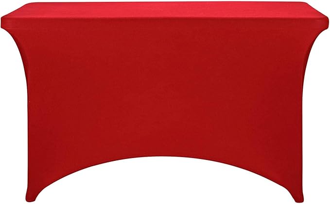 FORLIFE 4Pack Spandex Table Covers，Fitted Tablecloth for Rectangular Tables, Stretch Patio Table Covers, Universal Spandex Table Cover for Wedding, Banquet, Party (4ft, Red)