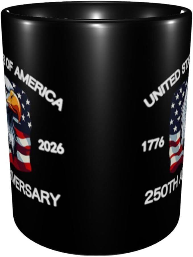 The USA Black 3 250th 11oz Ceramic Mug Cute Coffee Mugs Tea Cup with Handle for Office and Home Gift for Men Women