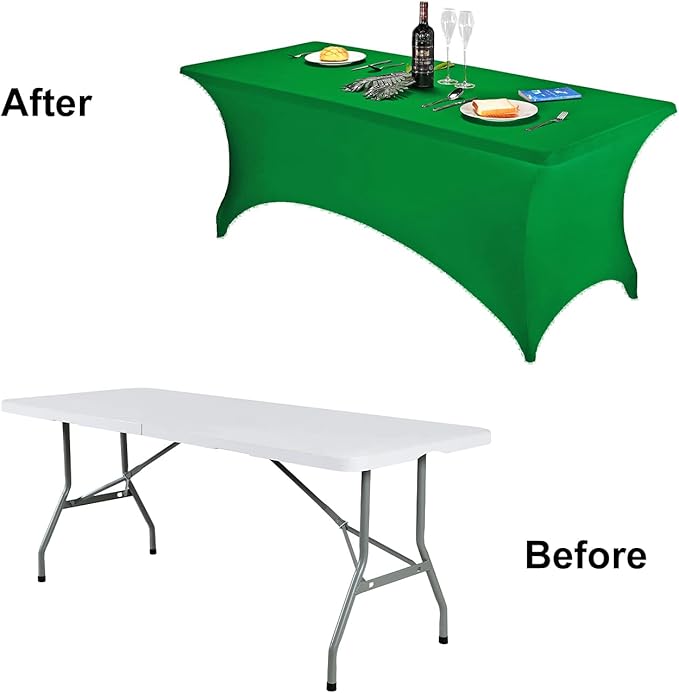 FORLIFE Spandex Table Covers，Fitted Tablecloth for Rectangular Tables, Stretch Patio Table Covers, Universal Spandex Table Cover for Wedding, Banquet, Party (8ft, Emerald)
