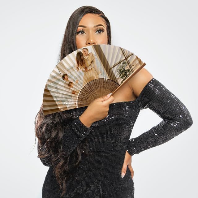 WERWAES 6Pcs Personalized Folding Fan with Custom Photo Hand Held Fans Foldable for Wedding Dancing Saloon Cosplay Party Props Decorative Folding Fans