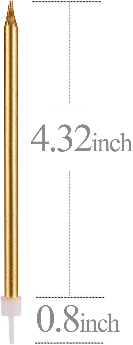 Long Thin Gold Birthday Candles for Cake Cupcake Candle for Birthday Party Wedding Decorations, Jumochi (24 Count, Gold)