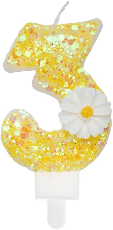 Birthday Candle 3, Yellow Flower Number 3 Candle for Cake Theme Party Supplies