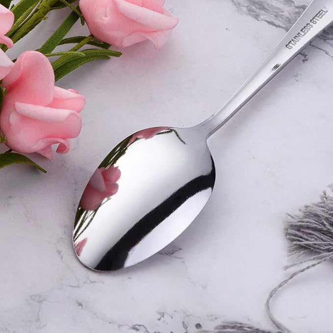 Silver Unique Pattern Design Coffee Espresso Spoons Mini, Mingcheng Stainless Steel Small Teaspoons Silverware Set of 12, BISDARUN 5.5 Inches Food Spoons for Demitasse Dessert Tea