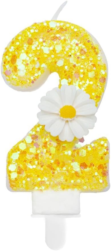 Birthday Candle 2, Yellow Flower Number 2 Candle for Cake Theme Party Supplies