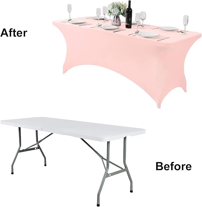 FORLIFE 2Pack Spandex Table Covers，Fitted Tablecloth for Rectangular Tables, Stretch Patio Table Covers, Universal Spandex Table Cover for Wedding, Banquet, Party (8ft, Blush Pink)