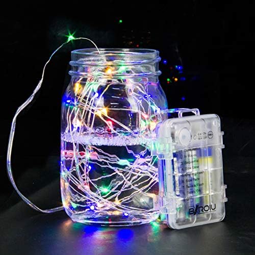 BXROIU 2 x Fairy Lights Battery Operated, Silver Wire Chains 8 Mode 5M 50 LEDs Timer String Lights with Remote Control for Bedroom Christmas Party Wedding Decoration (Multicolor)