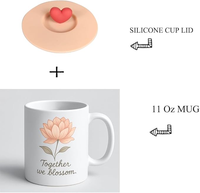 Together We Blossom Ceramic Coffee Mug, 11 Oz White with Heart Lid, Mother's Day Gift for Mom from Daughter Son,Mom Gifts Mug