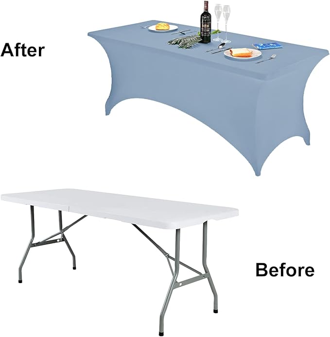 FORLIFE Spandex Table Cover - Fitted 8ft Rectangular Tablecloth, Stretch Patio Cover, Universal for Wedding, Banquet, Party - Dusty Blue