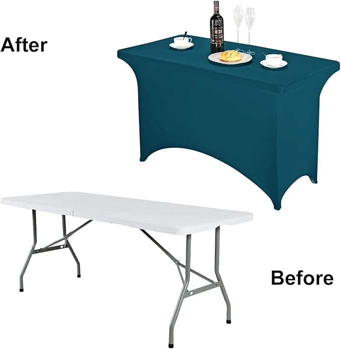 FORLIFE 4Pack Spandex Table Covers 4ft，Fitted Tablecloth for 4ft Rectangular Tables, Stretch Patio Table Covers, Universal Spandex Table Cover for Wedding, Banquet, Party (6ft, Peacock)