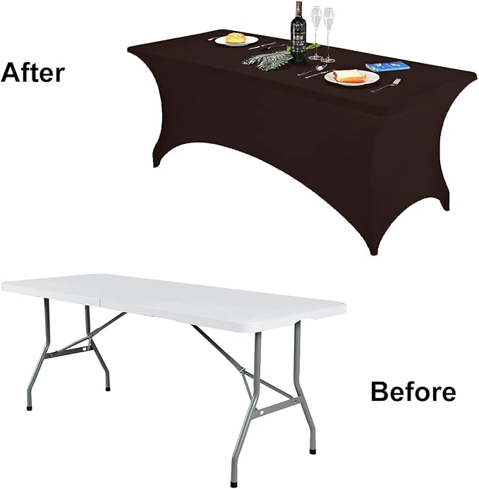 FORLIFE Spandex Table Cover - Fitted 6ft Rectangular Tablecloth, Stretch Patio Cover, Universal for Wedding, Banquet, Party (Chocolate)