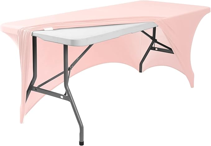 FORLIFE 2Pack Spandex Table Covers，Fitted Tablecloth for Rectangular Tables, Stretch Patio Table Covers, Universal Spandex Table Cover for Wedding, Banquet, Party (6ft, Blush Pink)