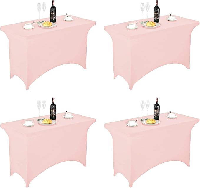 FORLIFE 4Pack Spandex Table Covers，Fitted Tablecloth for Rectangular Tables, Stretch Patio Table Covers, Universal Spandex Table Cover for Wedding, Banquet, Party (4ft, BlushPink)