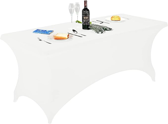 FORLIFE Spandex Table Covers，Fitted Tablecloth for Rectangular Tables, Stretch Patio Table Covers, Universal Spandex Table Cover for Wedding, Banquet, Party (6ft, White)