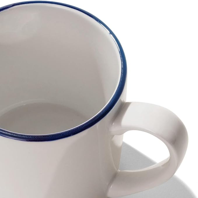 Made In Cookware - Set of 4 - Coffee Mug Set - 12 oz - White With Navy Rim - Porcelain England - Dishwasher and Microwave Safe