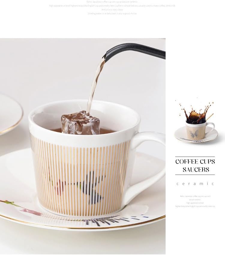 Mirror Cups and Saucers, Mirror Reflection coffee mug, Ceramic Tea Cups and Saucers Sets for Women Wedding Party Afternoon Tea （Silver Mike）
