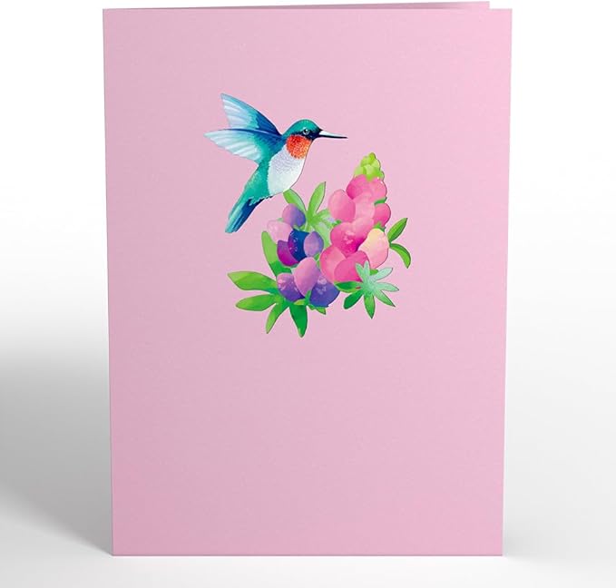 Lovepop Lupine Hummingbird Pop-Up Card - Hummingbird Pop-Up Greeting Cards - 3D Birthday Card - 5" x 7" - Envelope Included