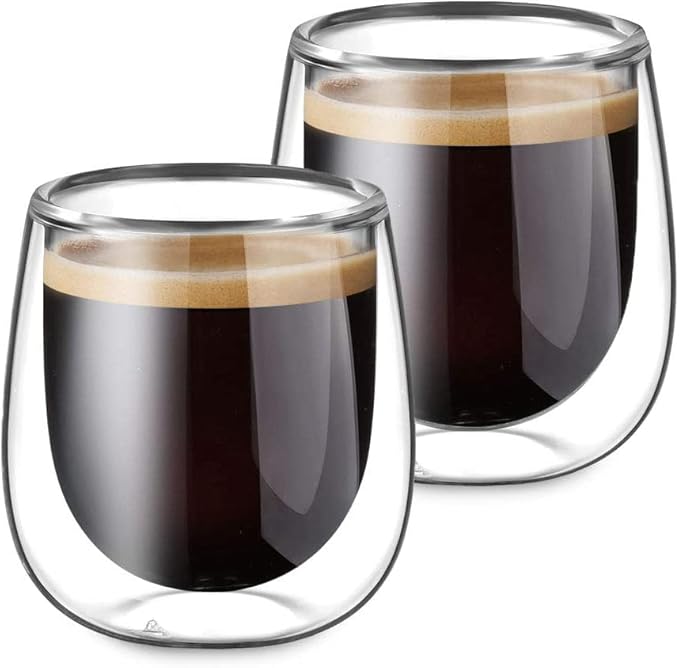 glastal Espresso Cups 4 oz Double Walled Glasses Coffee Mugs Set of 2, Clear Glass Coffee Cups Insulated Espresso Mug 120 ml (full capacity) Borosilicate Double Wall Glass Cup, German Quality