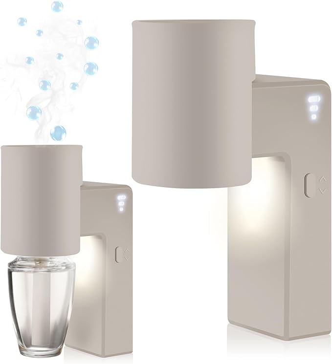 2 Pcs Wall Fragrance Plug in with Night Light Compatible with Bath and Body Works Wallflowers, with 3-Speed Adjustable Fragrance Essential Oil Diffuser for Home, Khaki