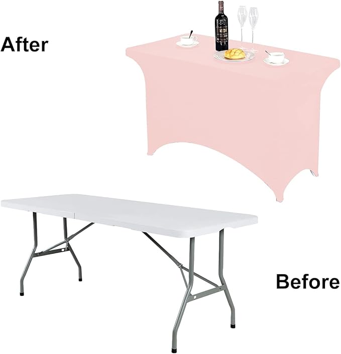 FORLIFE 4Pack Spandex Table Covers，Fitted Tablecloth for Rectangular Tables, Stretch Patio Table Covers, Universal Spandex Table Cover for Wedding, Banquet, Party (4ft, BlushPink)