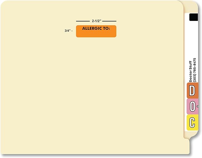 Allergic to Medical Chart Label Fluorescent Orange 2-1/2” x 3/4” Warning Sticker Doctor Stuff Permanent 300 Stickers/Box