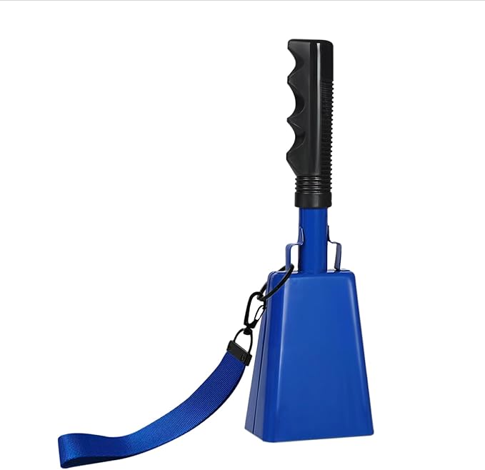 10inch Metal Cowbells with Handle, 1Pcs Cow Bells with Wrist Strap for Sporting Events, Football Games,Party, Concert, Graduations, Farm Ranch, Blue