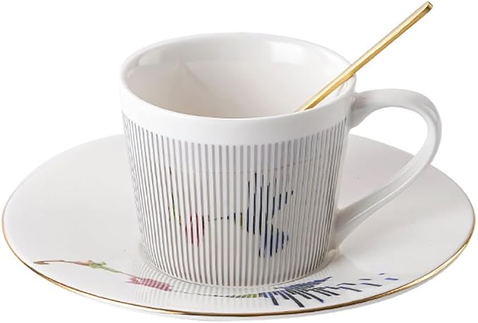 Mirror Cups and Saucers, Mirror Reflection coffee mug, Ceramic Coffee Mug with Saucer Set, Tea Cups and Saucers Sets for Women Wedding Party Afternoon Tea （Silver Bird）