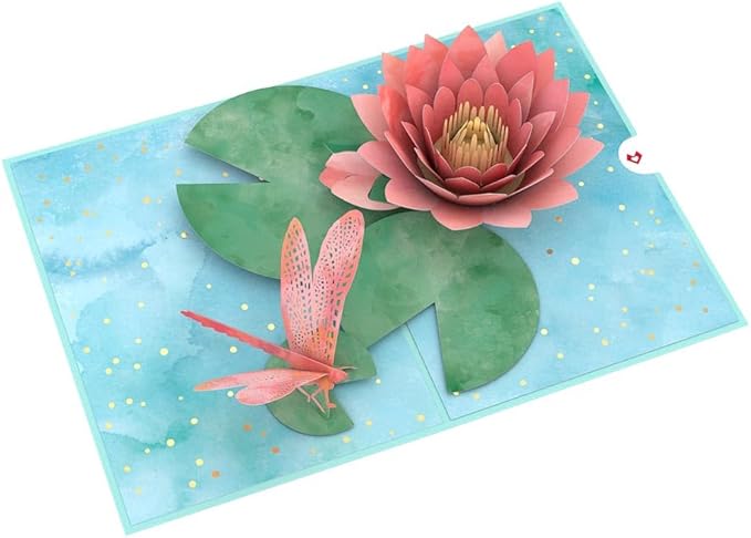 Lovepop Water Lily Dragonfly Pop-Up Card – Any Occasion Card – Handcrafted 3D Pop-Up Greeting Card for Her – Everyday Love Card, 5 x 7”