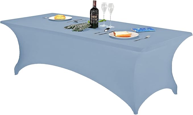 FORLIFE Spandex Table Cover - Fitted 8ft Rectangular Tablecloth, Stretch Patio Cover, Universal for Wedding, Banquet, Party - Dusty Blue
