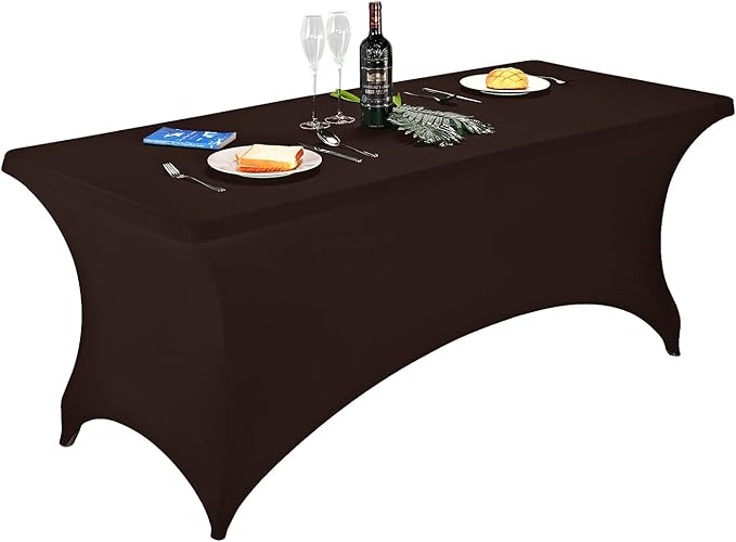 FORLIFE Spandex Table Cover - Fitted 6ft Rectangular Tablecloth, Stretch Patio Cover, Universal for Wedding, Banquet, Party (Chocolate)