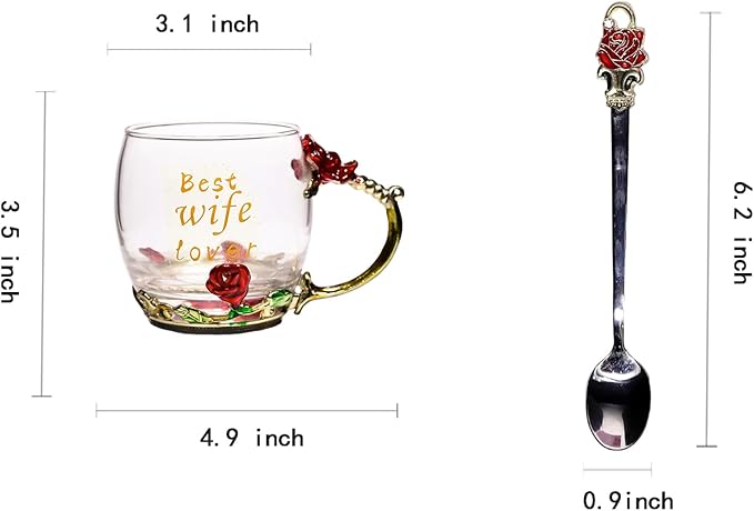 Romantic Flower Glass Cup with Printing Design Tea Cup Coffee Cup for Wife Ideal Birthday Wedding Anniversary Mothers Day Christmas Gift Christmas Stocking Stuffers for Women (Wife)
