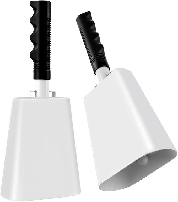10 Inch Cow Bell with Handle, 2 Pack Cheering Cowbells for Sporting Events, Loud Noise Makers for Football Games, Party, School, Farm, Percussion Musical Instruments