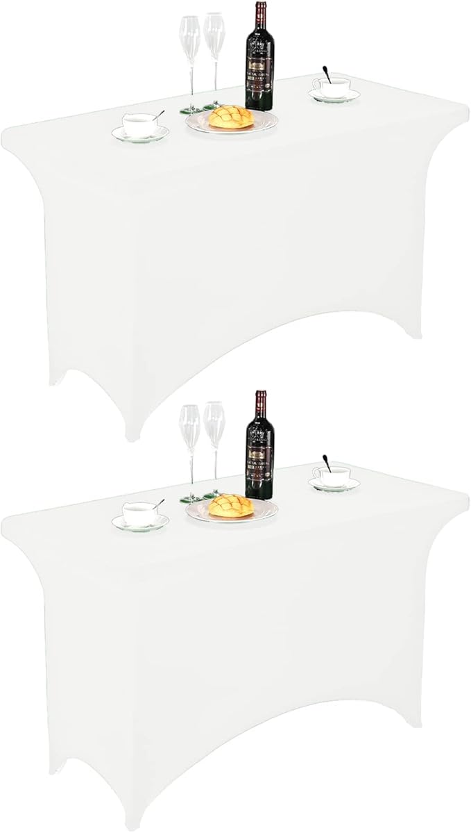 FORLIFE 2Pack Spandex Table Covers，Fitted Tablecloth for Rectangular Tables, Stretch Patio Table Covers, Universal Spandex Table Cover for Wedding, Banquet, Party (4ft, White)