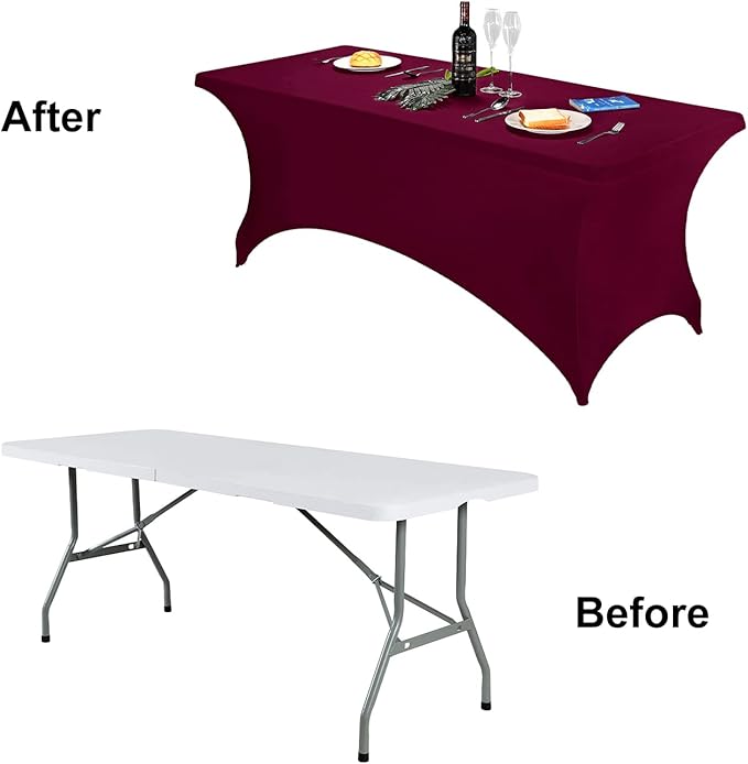 FORLIFE Spandex Table Cover - Fitted 8ft Rectangular Tablecloth, Stretch Patio Cover, Universal for Wedding, Banquet, Party (Burgundy)