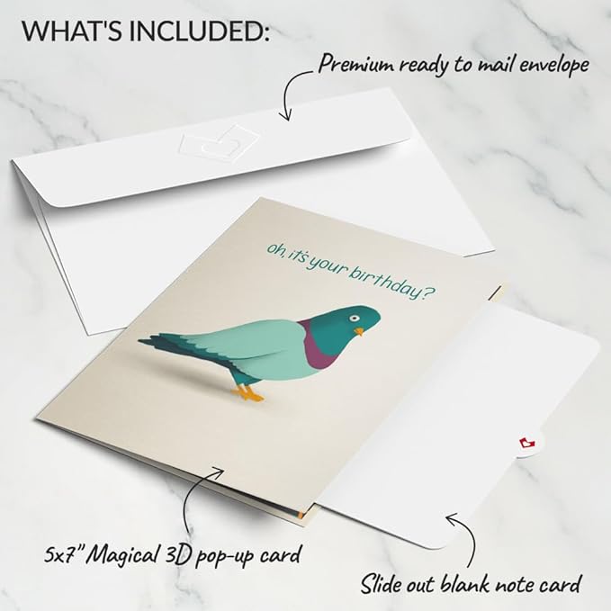 Lovepop Birthday Pop-Up Card for Her and Him - 3D Greeting Cards for Boys, Girls, Men, Women - ‘That’s Coo’ Funny Pigeon - 5" x 7" Card - Blank Notecard and Envelope Included