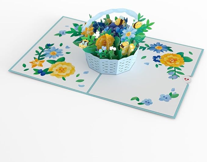 Lovepop Bee-utiful Flower Basket Everyday Card for her, 5" x 7" Premium pop-up