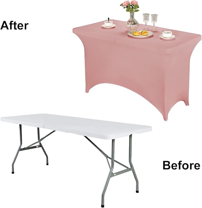 FORLIFE 2Pack Spandex Table Covers，Fitted Tablecloth for Rectangular Tables, Stretch Patio Table Covers, Universal Spandex Table Cover for Wedding, Banquet, Party (4ft, Dusty Pink)