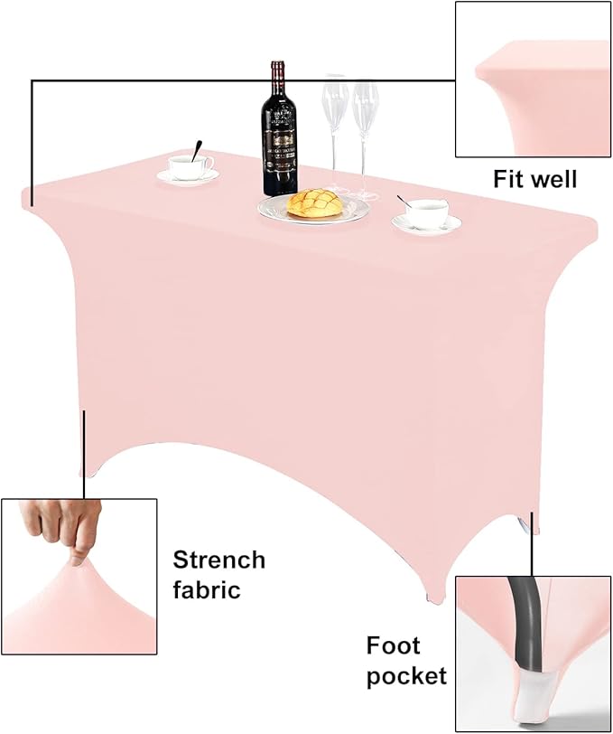 FORLIFE Spandex Table Covers，Fitted Tablecloth for Rectangular Tables, Stretch Patio Table Covers, Universal Spandex Table Cover for Wedding, Banquet, Party (4ft, Blush Pink)